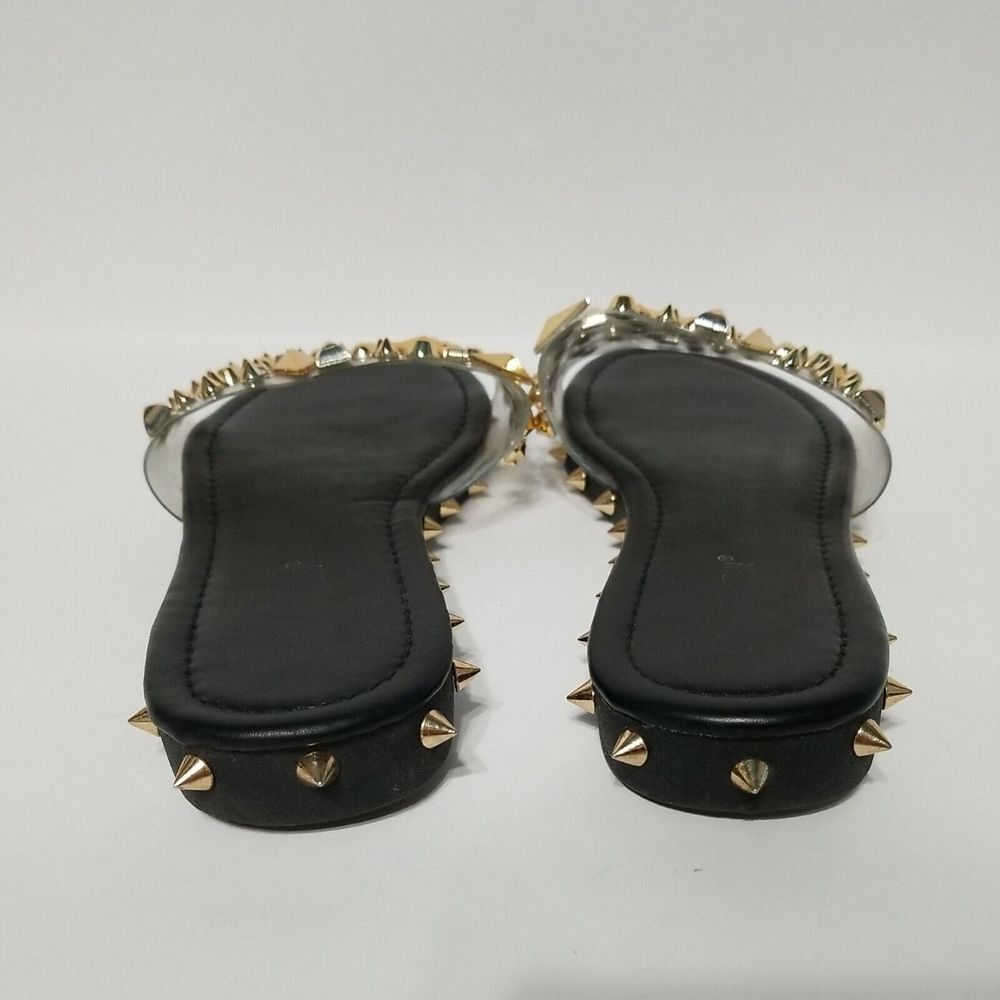 Studded pvc‎ Sandals Women's Black /Gold Size 8 Slip-On Shoes - Picture 6 of 7
